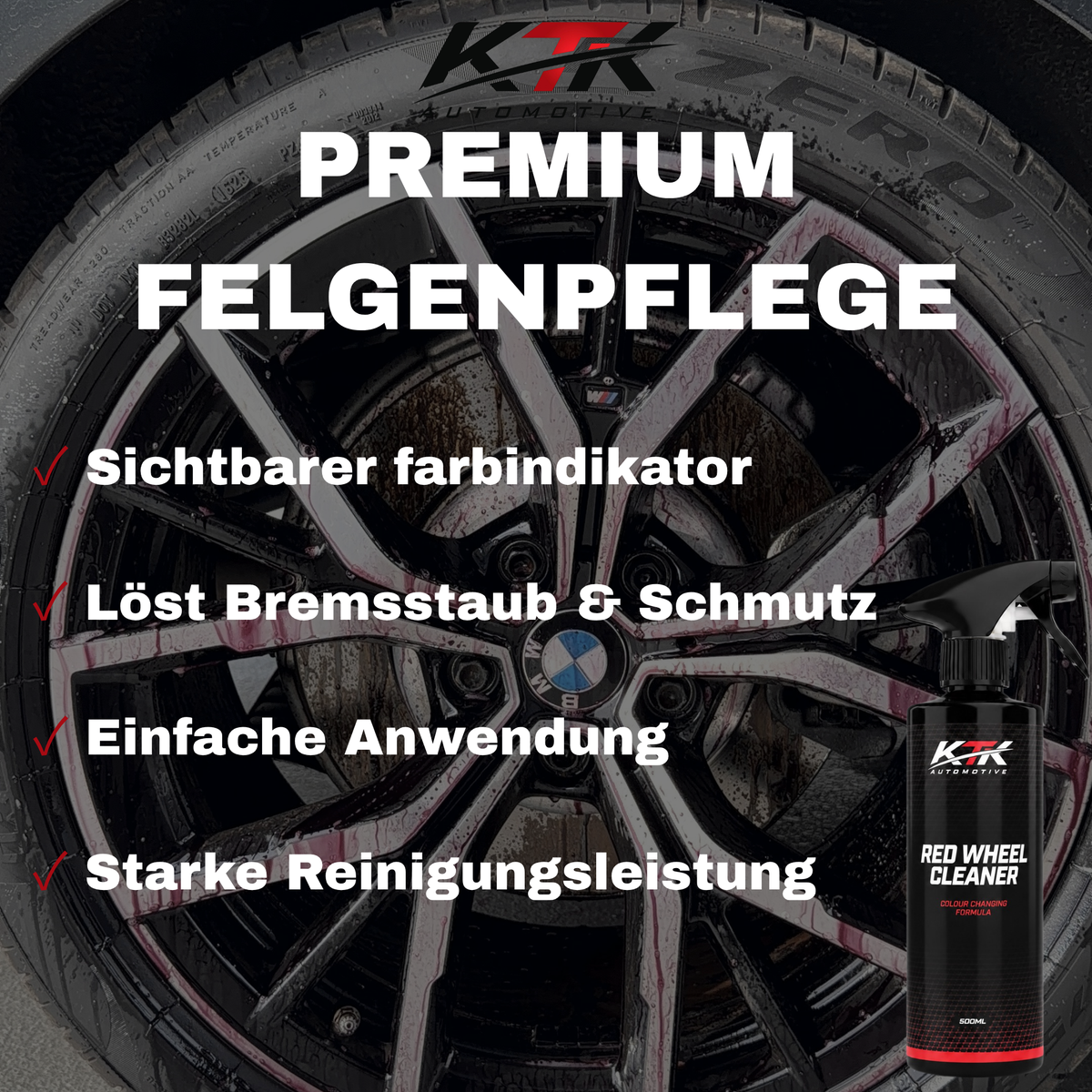KTK Red Wheel Cleaner – Felgenreiniger mit Farbwechsel Effekt